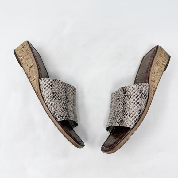 [Sam Edelman] Valery Snake Print Embossed Leather Mini Wedge Slide Sandals Sz 8 - Picture 10 of 12